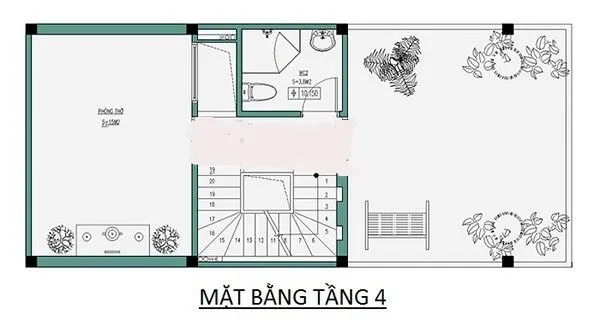 Mẫu thiết kế nhà 4 tầng 5x10m 3 phòng ngủ 1 phòng thờ