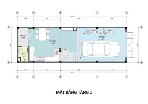 Mẫu thiết kế nhà 4 tầng 5×12 có gác lửng