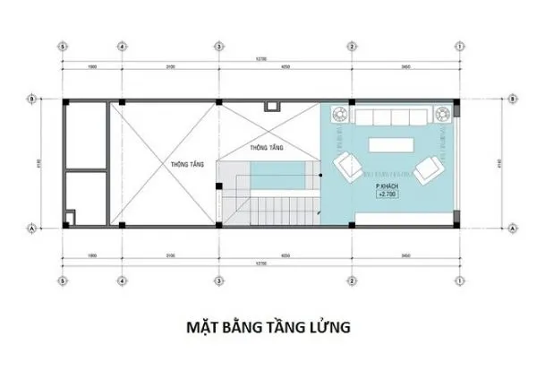 Mẫu thiết kế nhà 4 tầng 5×12 có gác lửng