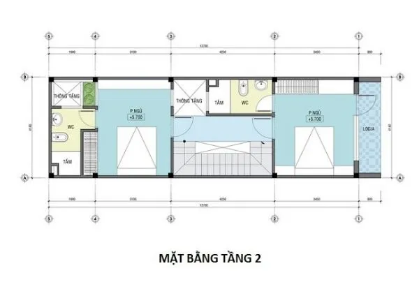 Mẫu thiết kế nhà 4 tầng 5×12 có gác lửng