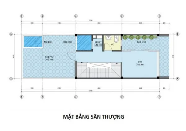 Mẫu thiết kế nhà 4 tầng 5×12 có gác lửng