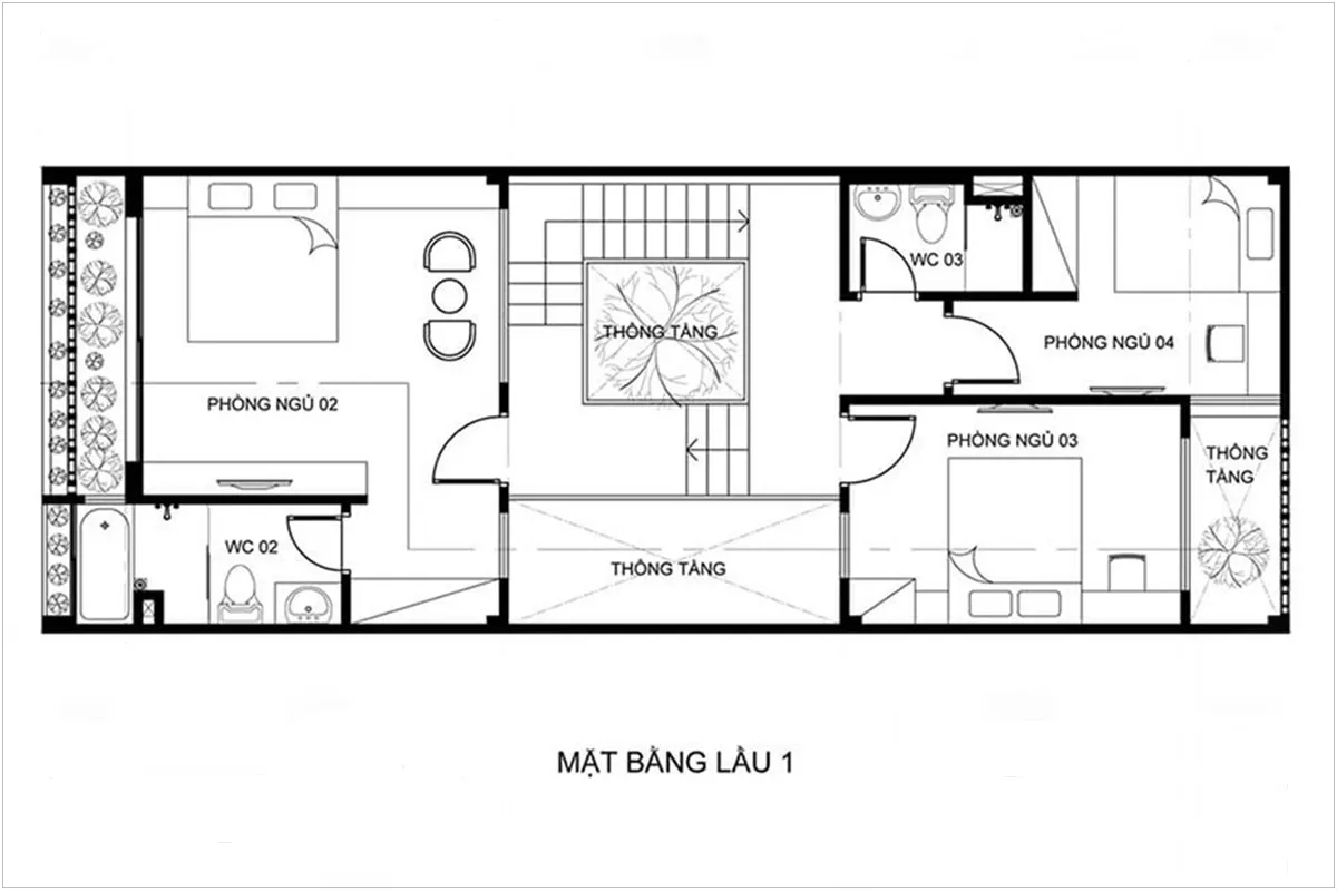 Mẫu thiết kế nhà ống có giếng trời diện tích 5x20m đẹp sang