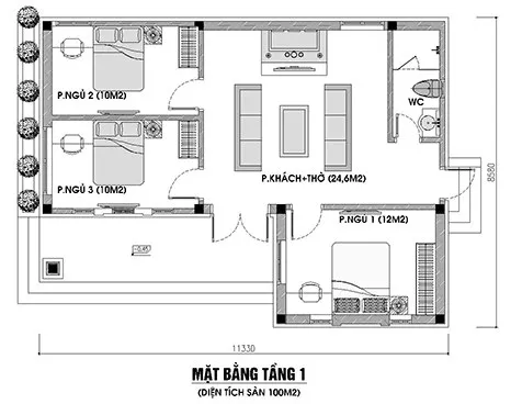 Mê mẩn kiểu nhà cấp 4 có 3 phòng ngủ 1 phòng thờ truyền thống