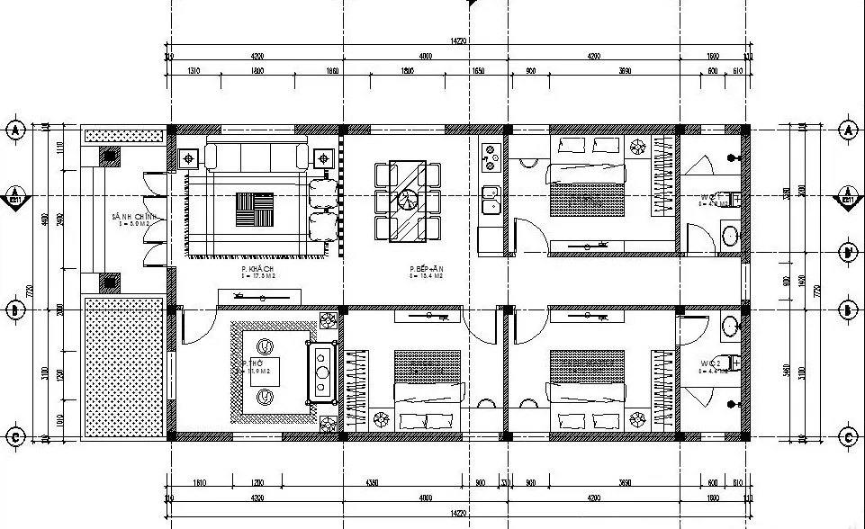 Mê mẩn kiểu nhà cấp 4 có 3 phòng ngủ 1 phòng thờ truyền thống