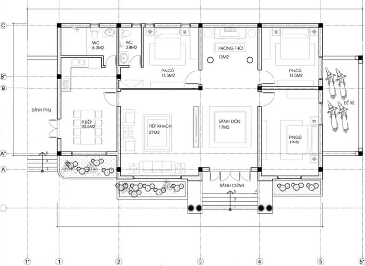 Nhà 1 tầng 3 phòng ngủ 150m2 với kinh phí đầu tư dưới 1 tỷ