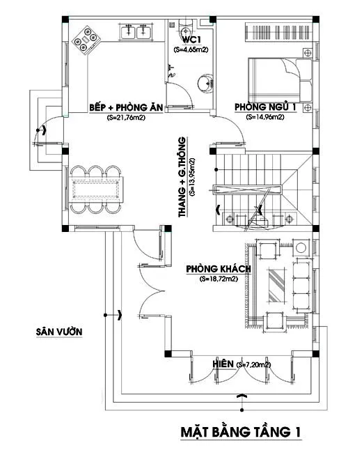 Nhà 2 tầng mái thái chữ L hiện đại 4 phòng ngủ 1 phòng thờ