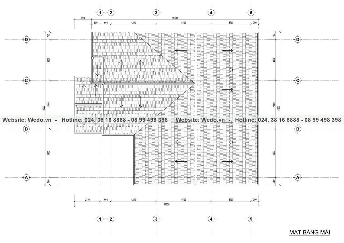 Thiết kế biệt thự 1 tầng mái thái đẹp 5 phòng ngủ