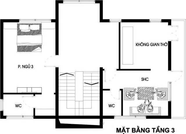 Thiết kế biệt thự phố tân cổ điển 3 phòng ngủ 1 phòng thờ