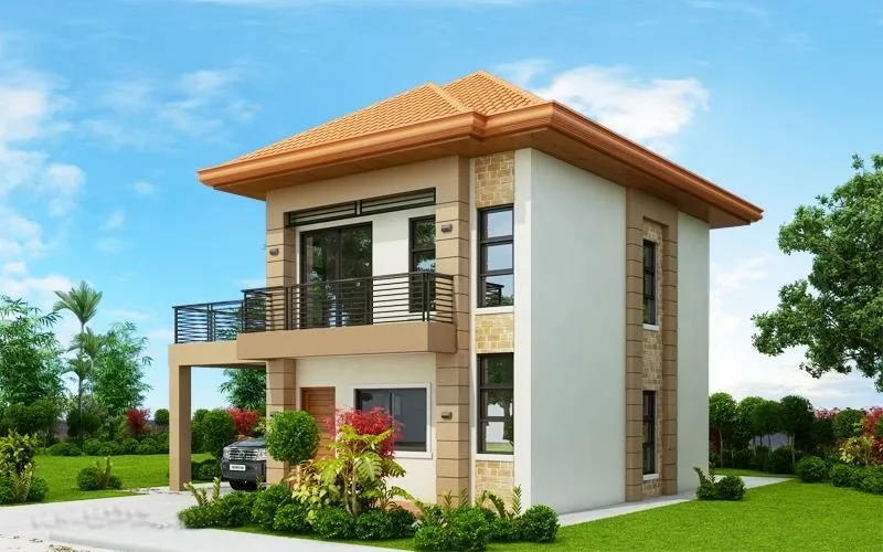 Thiết kế nhà 2 tầng mái thái nông thôn 110m2 có gara ô tô