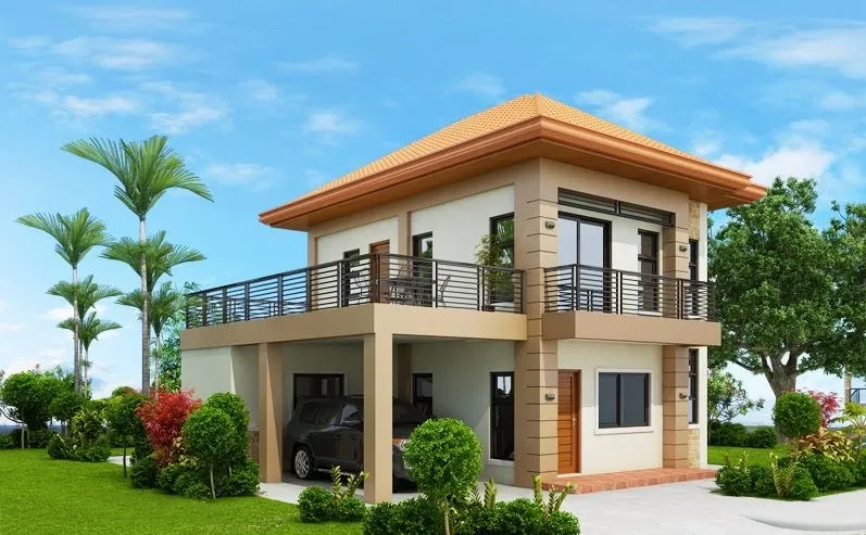 Thiết kế nhà 2 tầng mái thái nông thôn 110m2 có gara ô tô