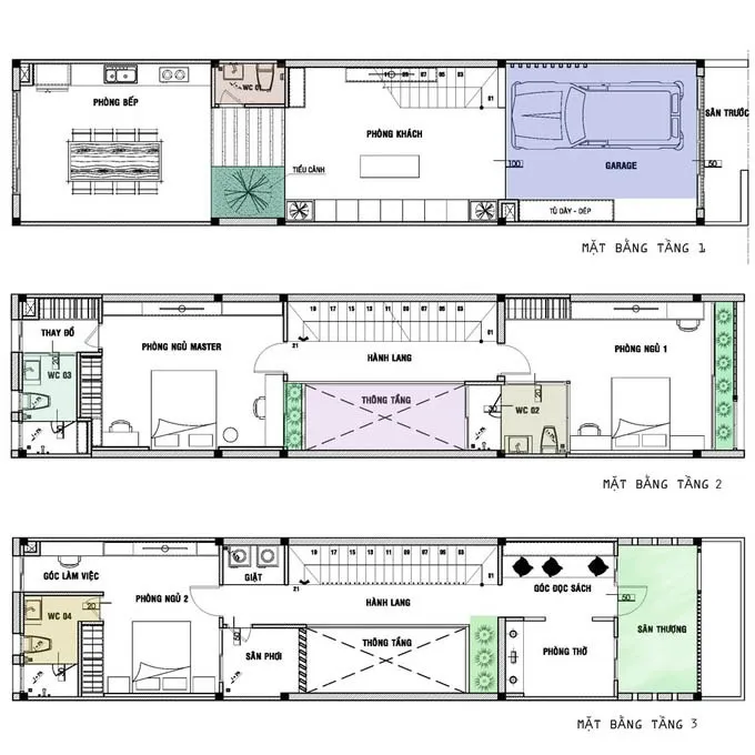 Thiết kế nhà 3 tầng 5×20 kiểu nhà ống hiện đại có gara