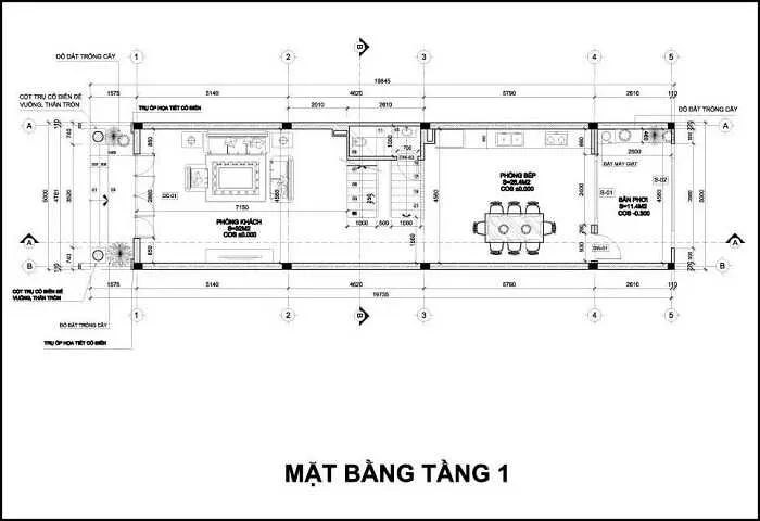 Thiết kế nhà 3 tầng 5x25m 3 phòng ngủ 1 phòng thờ