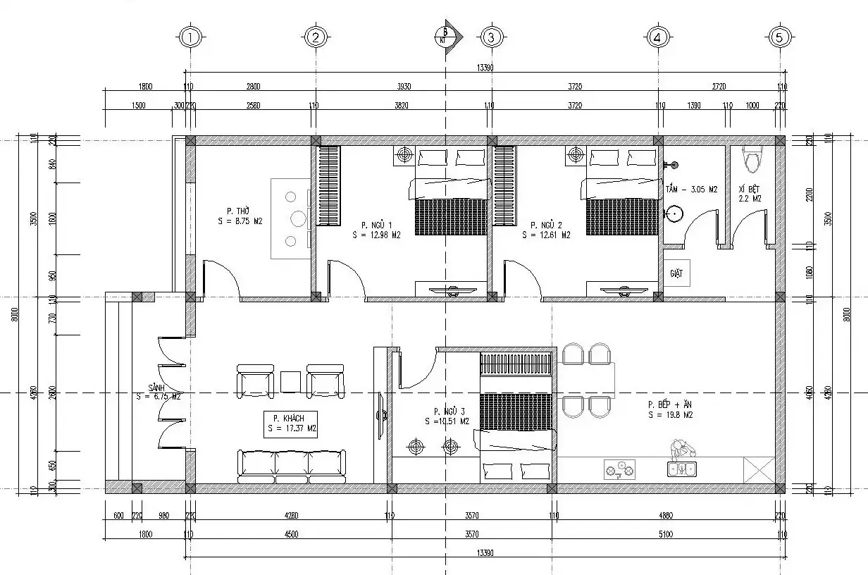 Thiết kế nhà ngang 8m dài 14m 1 tầng đẹp hiện đại