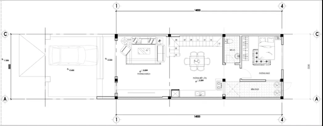 Thiết kế nhà ống 1 tầng 1 tum mặt tiền 4m hiện đại và khoa học