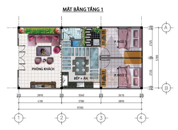 Thiết kế nhà ống 1 tầng hiện đại kinh phí 500 triệu