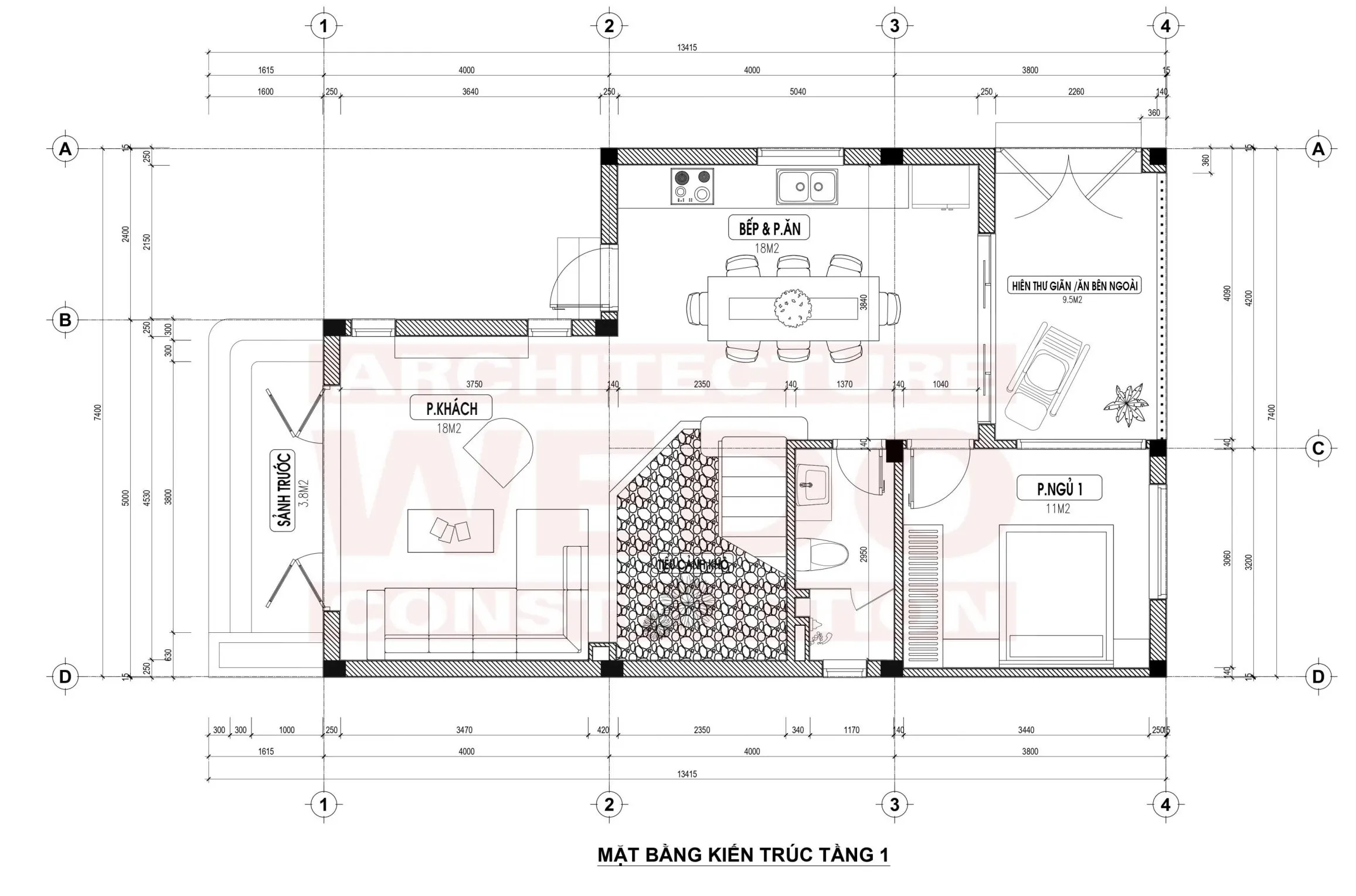 Thiết kế thi công nhà 2 tầng 1 tum mái bằng hiện đại 7x13m tại Ý Yên, Nam Định – WEDO