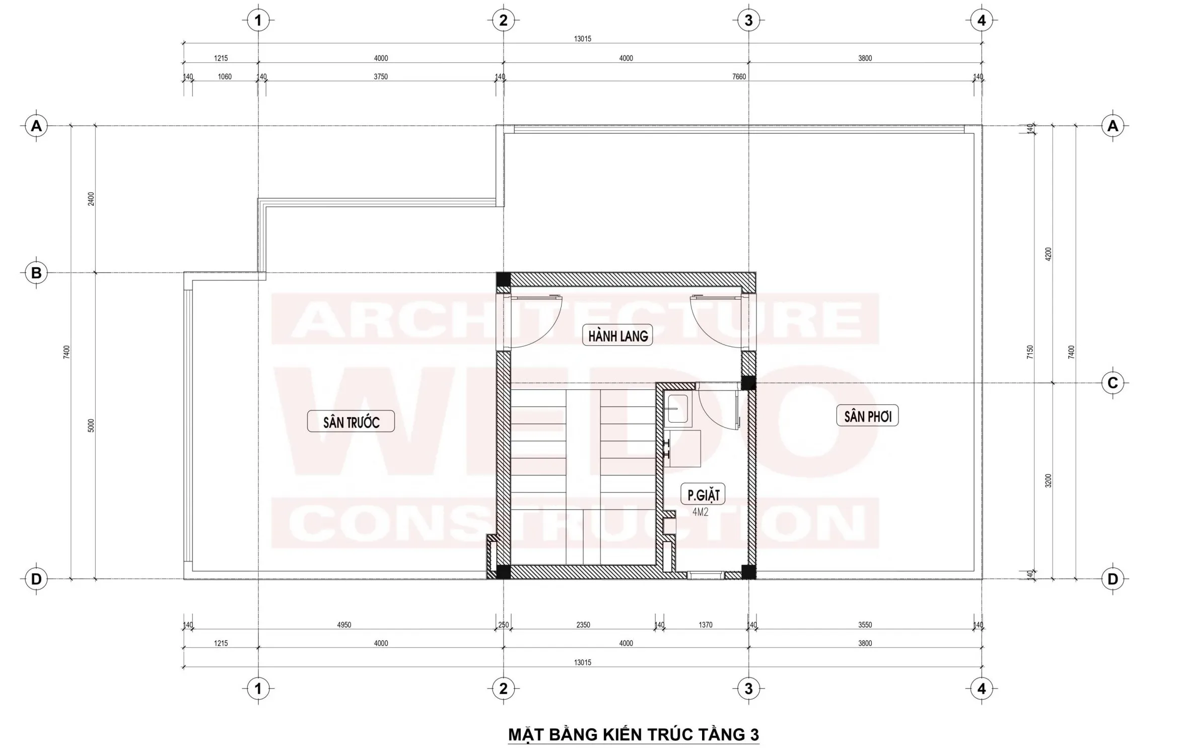 Thiết kế thi công nhà 2 tầng 1 tum mái bằng hiện đại 7x13m tại Ý Yên, Nam Định – WEDO