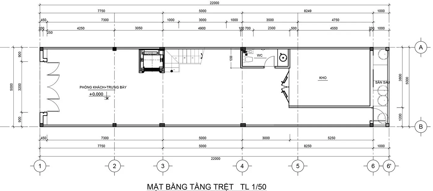 Thiết kế văn phòng cho thuê kết hợp nhà ở 4 tầng diện tích 5x22m