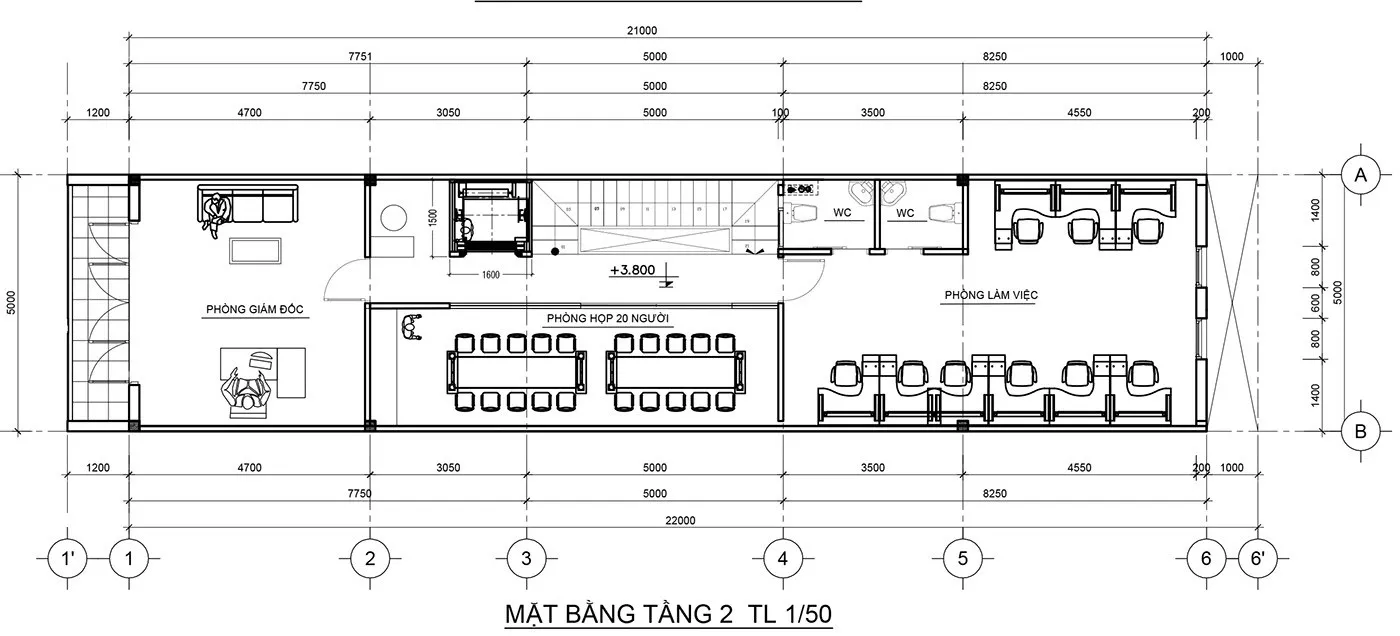 Thiết kế văn phòng cho thuê kết hợp nhà ở 4 tầng diện tích 5x22m