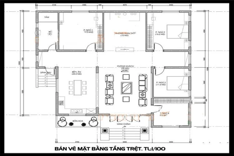 Top những mẫu bản vẽ nhà biệt thự 1 tầng đẹp hiện đại và khoa học