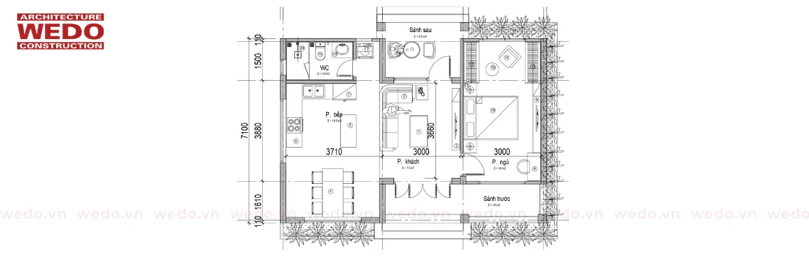 Tư vấn thiết kế mẫu nhà vườn 1 tầng 1 phòng ngủ đẹp ở Hòa Bình – WEDO